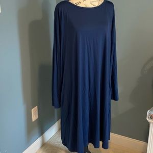 Wool& Rowena Swing Dress XXL Long Marine Blue merino wool blend dress w/pockets
